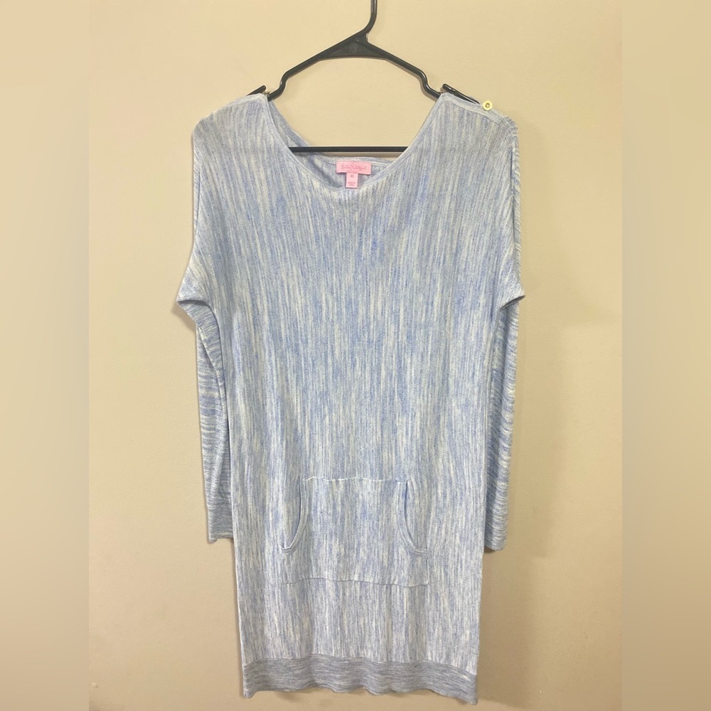 Lilly Pulitzer Size XS Jupiter Dress Lapis Blue Kangaro Pocket Wool Cotton Blend - Picture 2 of 14